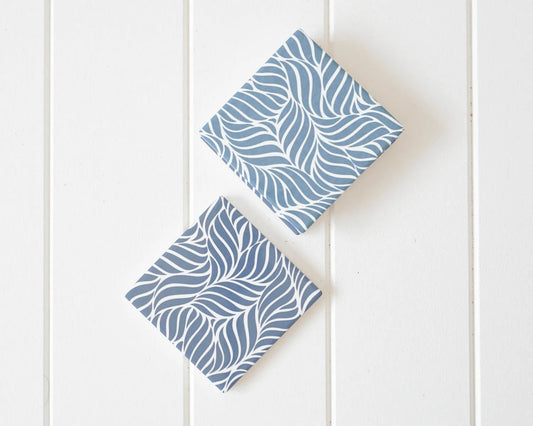 Ceramic Coasters - Leaf Love/Denim Blue - Set 4