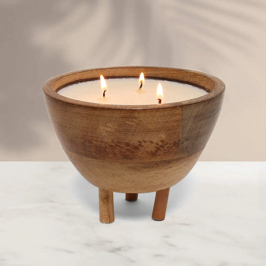 Wooden Bowl Candle - Julia - Amber - 13.5x10x13.5cm