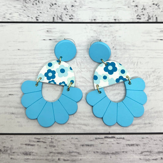 Blue Flower Print Earrings