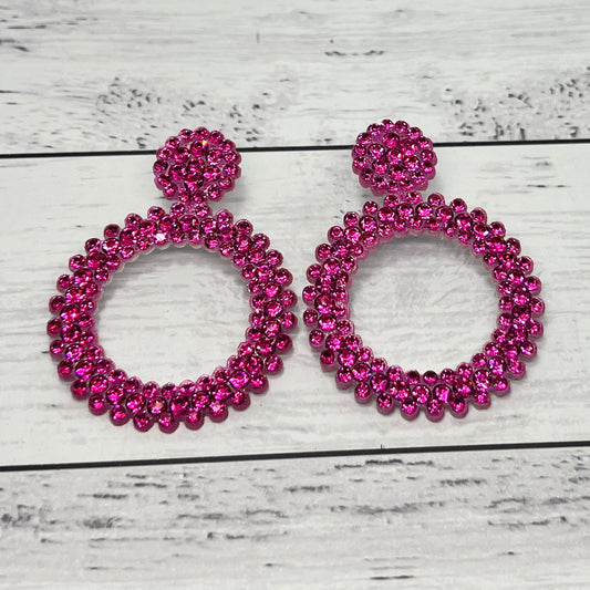 Embellished Dark Pink Diamonte Earrings