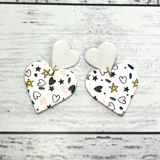 White Acrylic Heart Earrings