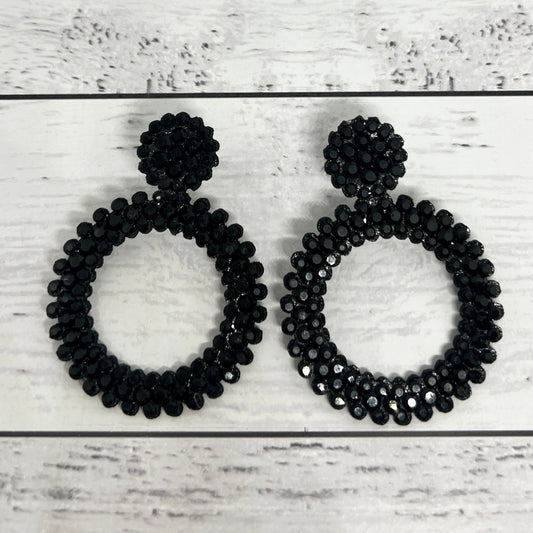 Embellished Black Diamonte Earrings
