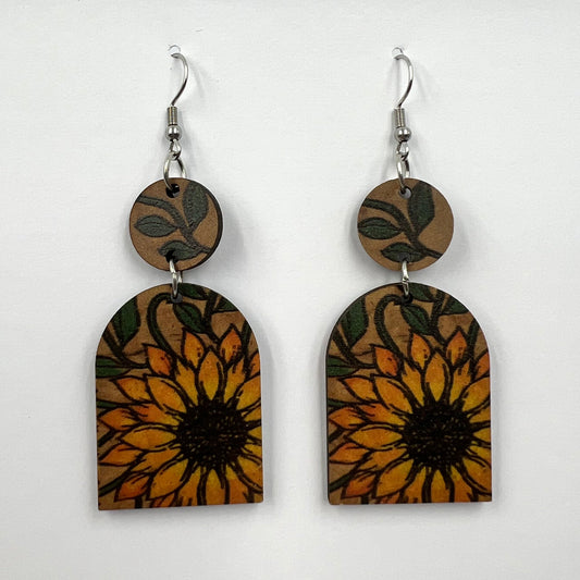 Vintage Inspired Wooden Sunflower Earrings