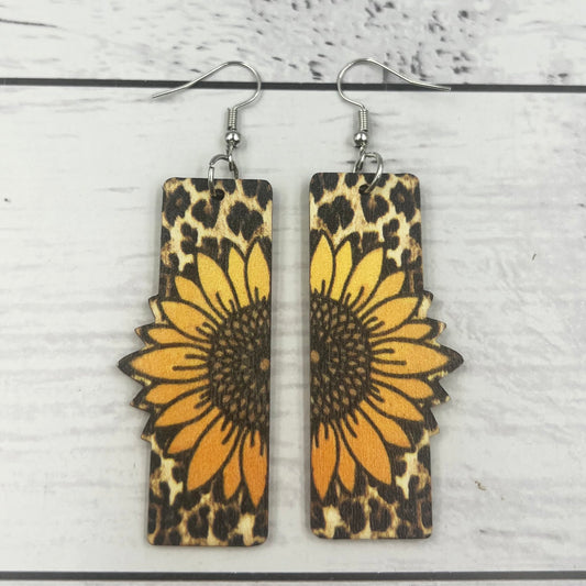 Leopard Print Sunflower Earrings