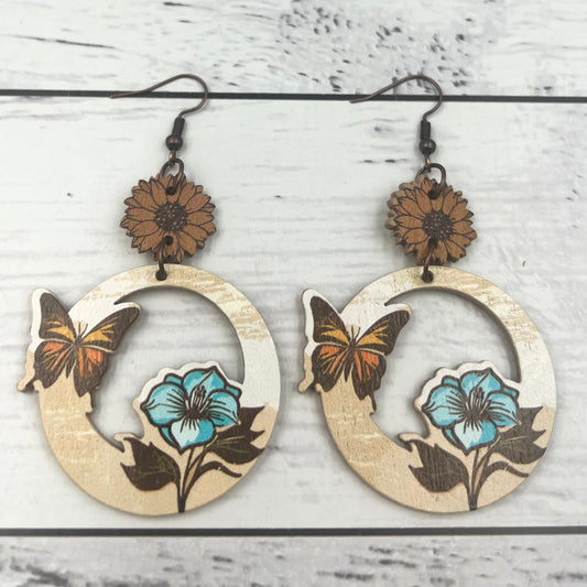 Flower & Butterfly Wooden Earrings