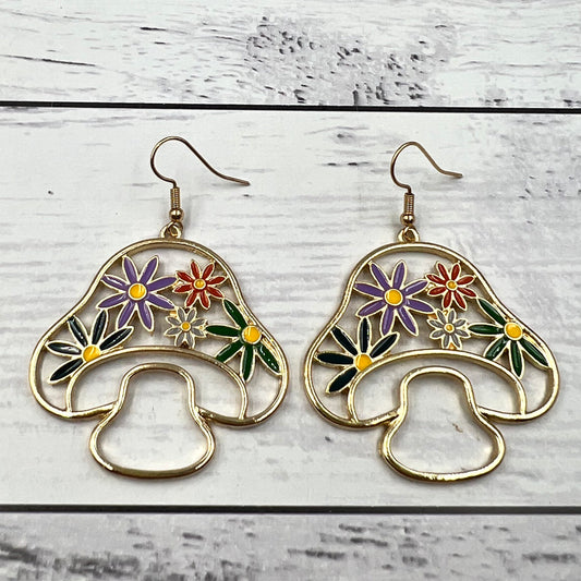 Lilac Enamel Flower Mushroom Earrings