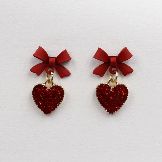 Red Heart and Bow Earrings