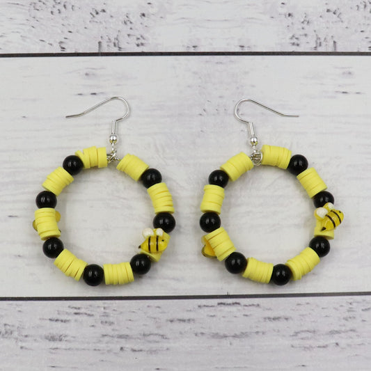 Black & Yellow Bee Hoop Earrings