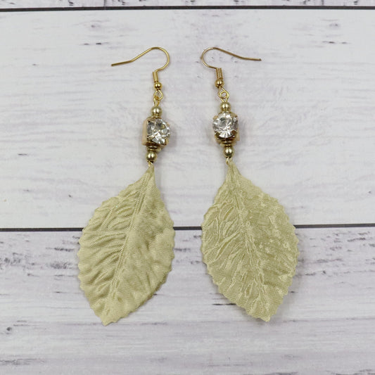 Golden Leaf Beaded Earrings with Diamonte