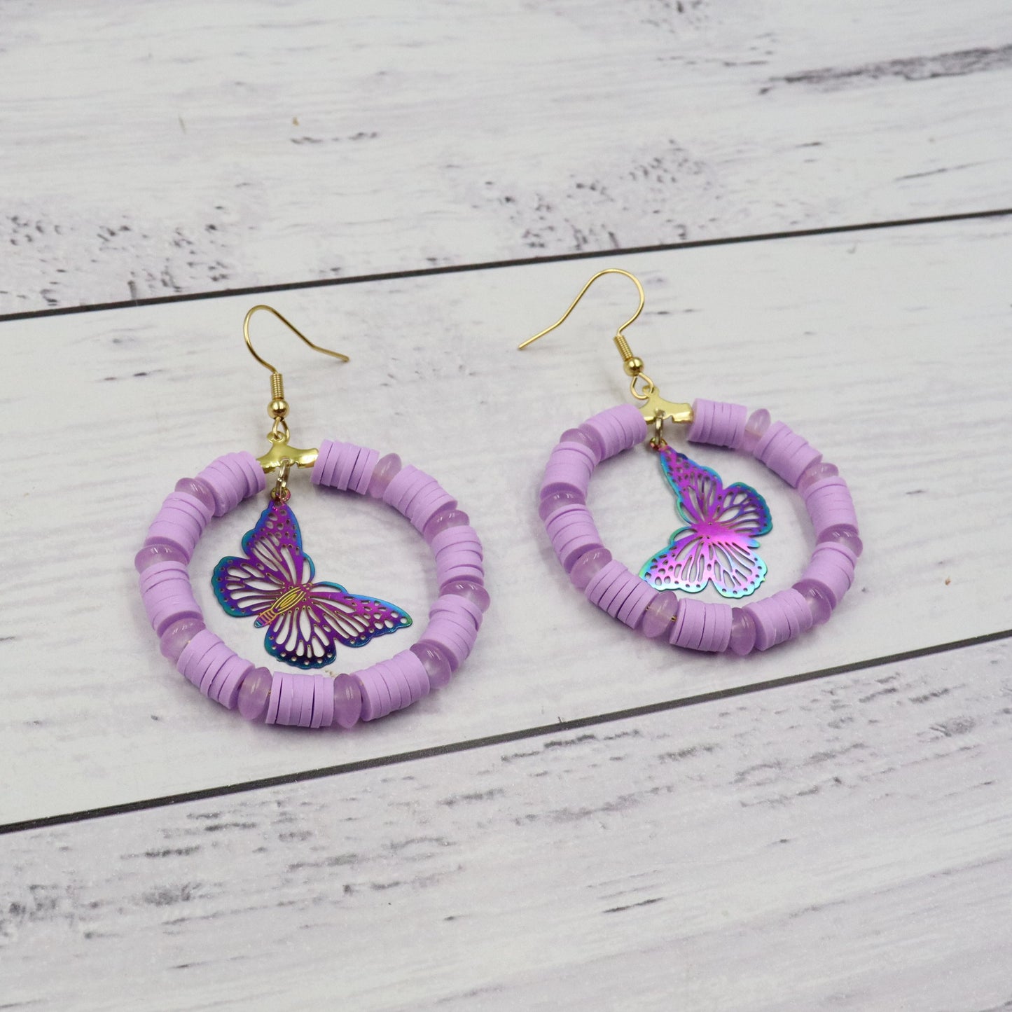 Purple Beaded Butterfly Earrings