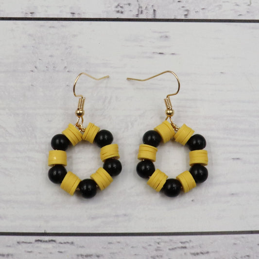 Yellow & Black Beaded Earrings
