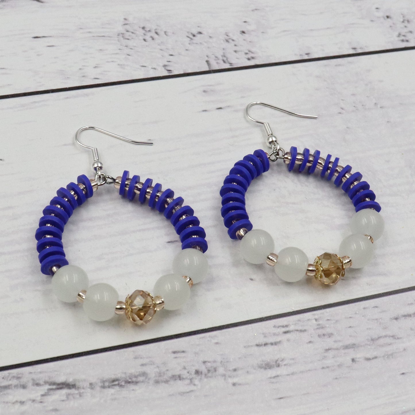 Blue & White Beaded Earrings