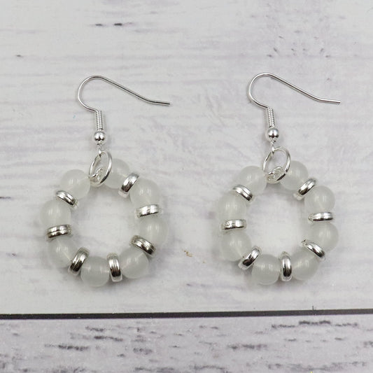 White And Silver Beaded Earrings