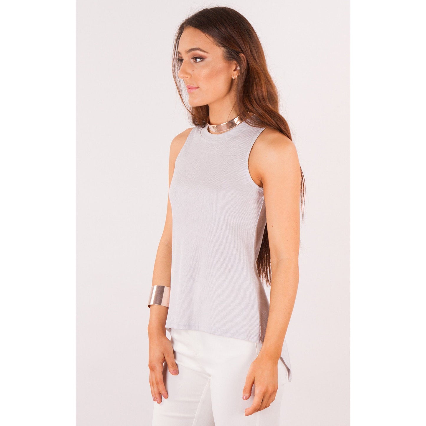 Harper Lace Up Top - Grey