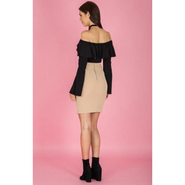 Off the Shoulder Black Ruffle Top