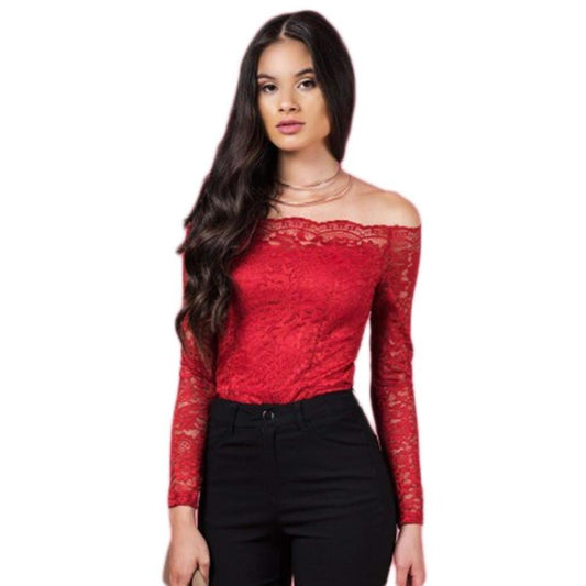 Scalloped Lace Top - Red only