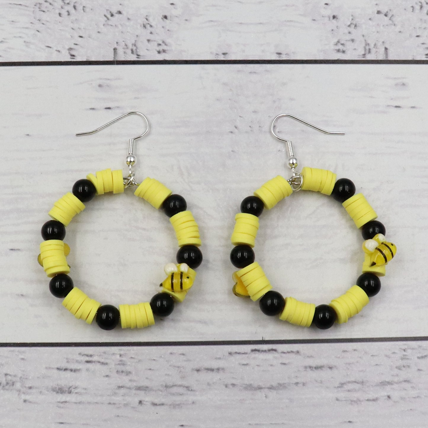 Black & Yellow Bee Hoop Earrings
